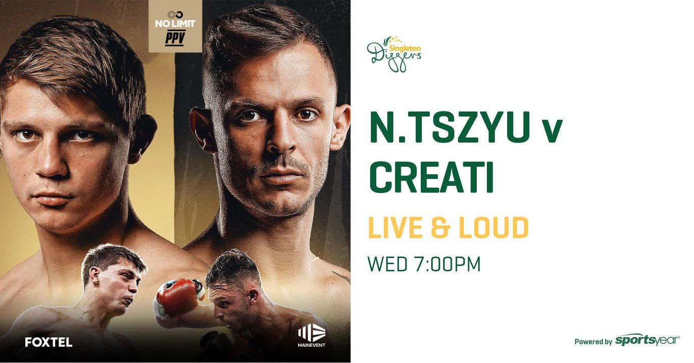 Featured image for “Australian boxing star Nikita Tszyu returns to the ring for the first time in 2024 to defend his title against Danilo Creati. Don’t miss a minute of the live action here at Singleton Diggers”